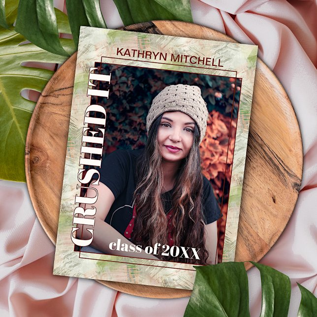 Blush Pink Green Abstract Graduation Announcement Postcard (Creator Uploaded)