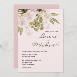Blush Pink, Green, Elegant Boho Style Wedding Invi Invitation