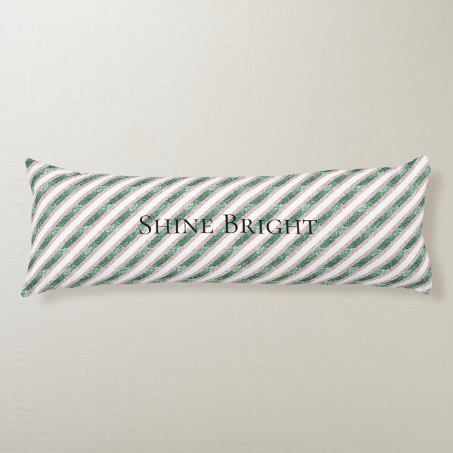 Blush Pink Green Glitter Stripes Christmas   Body Cushion (Front)