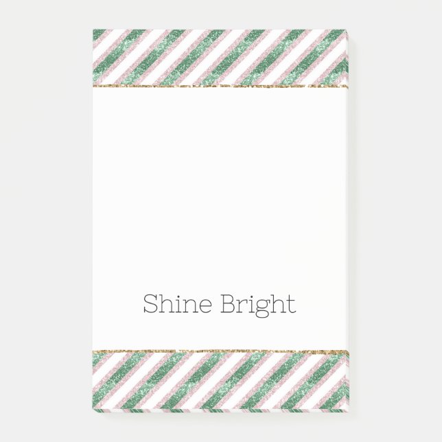 Blush Pink Green Glitter Stripes Christmas   Post-it Notes (Front)