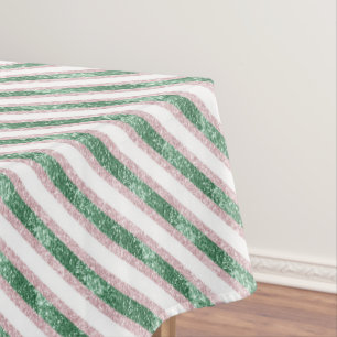 Blush Pink Green Glitter Stripes Christmas Tablecloth
