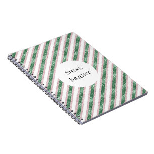 Blush Pink Green Glitter Stripes  Notebook