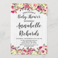 Blush Pink & Green Rose Baby Shower Invitation