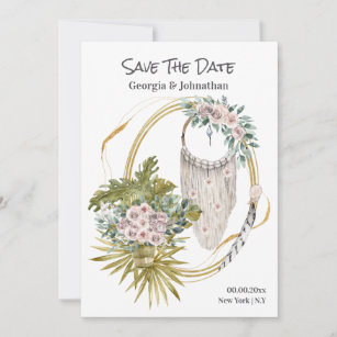 Blush pink green rose boho dream catcher feather  save the date