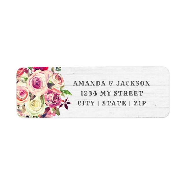 Blush Pink & Green Rose Wedding Return Address Label (Front)