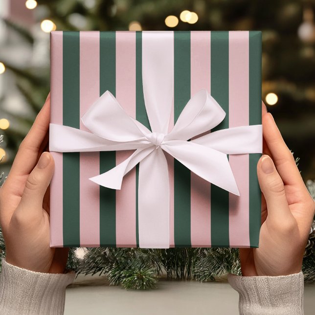 Blush Pink & Green Stripe Wrapping Paper (Creator Uploaded)