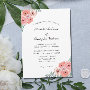 Blush Pink Green Watercolor Floral Elegant Wedding Invitation