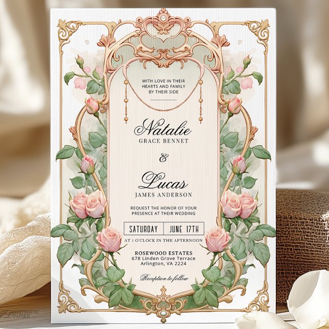 Blush Pink Greenery Art Nouveau Wedding Invitation (Creator Uploaded)