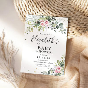 Blush Pink Greenery Baby Shower Invitation