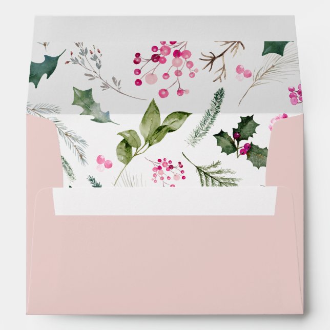 Blush Pink Greenery Botanical Christmas 5x7 Envelope (Back (Bottom))
