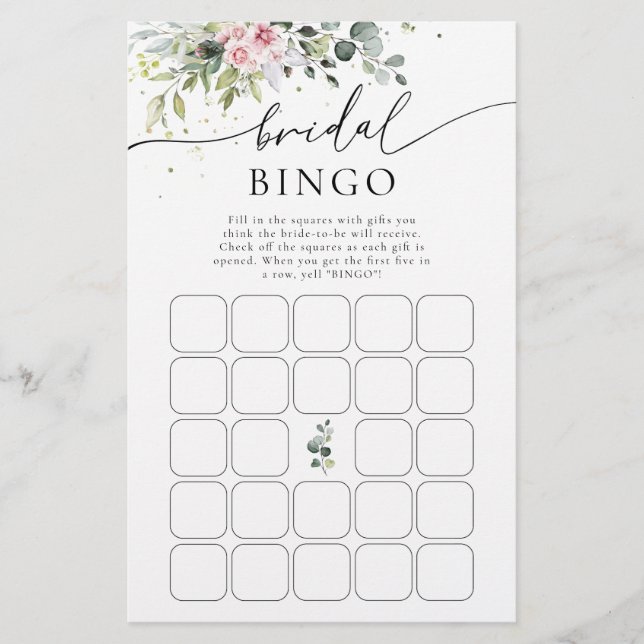 Blush Pink Greenery Bridal Shower Bingo (Front)