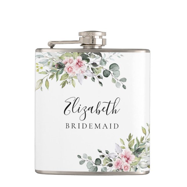 Blush Pink Greenery Bridal Shower Flask (Front)