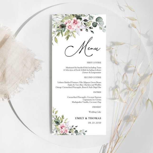 Blush Pink Greenery Bridal Shower Menu (Creator Uploaded)