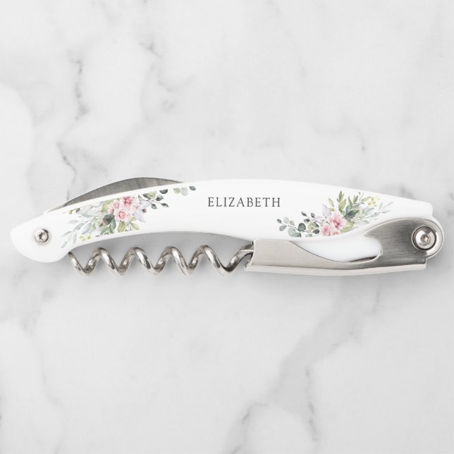 Blush Pink Greenery Bridal Shower  Waiter's Corkscrew (Back)