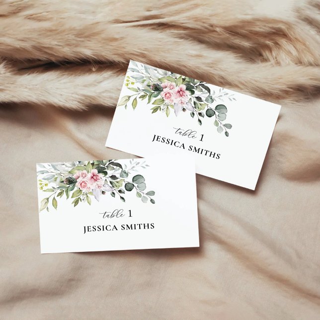 Blush Pink Greenery Flat Place Card (Creator Uploaded)