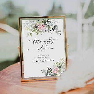 Blush Pink Greenery Floral Date Night Idea Sign