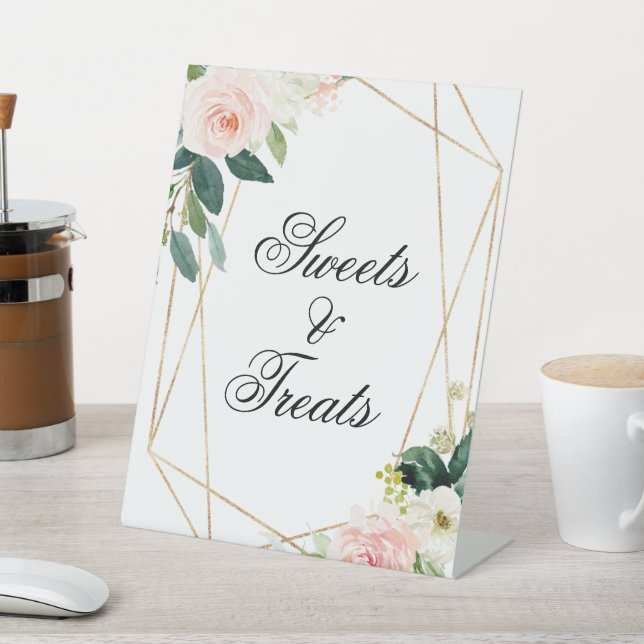 Blush Pink & Greenery Leaves Sweets & Treats Sign (In SItu)