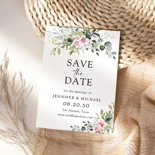 Blush Pink Greenery Save The Date Cards (Creator Uploaded)