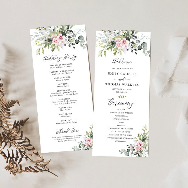 Blush Pink Greenery Wedding Program (Creator Uploaded)