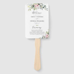 Blush Pink Greenery Wedding Program Hand Fan