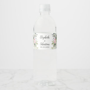Blush Pink Greenery Wedding Water Bottle Labels
