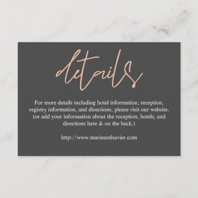Blush Pink & Grey 2 Typography Script Details Enclosure Card (Front)
