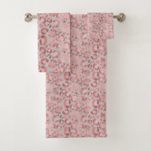 BLUSH PINK GREY ANIMAL PRINT BATHROOM TOWEL SET