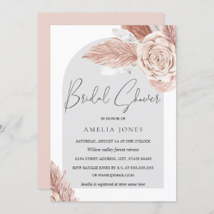 Blush Pink Grey Boho Flowers Arch Bridal Shower Invitation