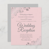 Blush Pink & Grey BUDGET Wedding Reception Invite