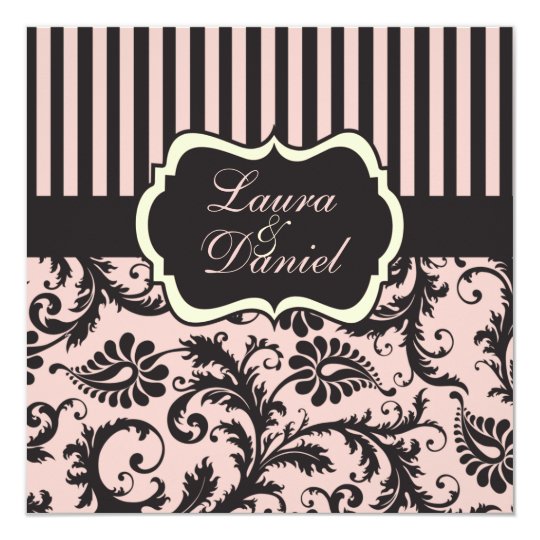 Blush Pink, Grey, Cream Striped Damask Invite