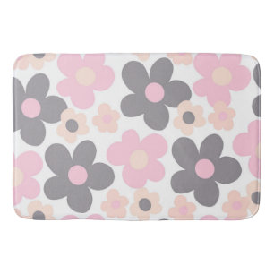 Blush Pink Grey Daisies Retro Dream #1 #retro #art Bath Mat