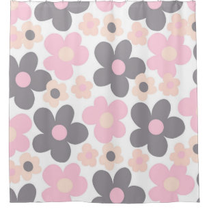 Blush Pink Grey Daisies Retro Dream #1 #retro #art Shower Curtain