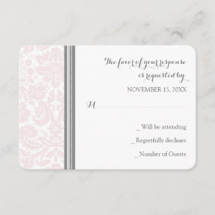 Blush Pink Grey Damask RSVP Wedding Card