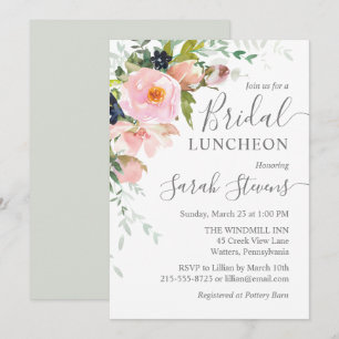 Blush Pink & Grey Floral Bridal Luncheon Invitation