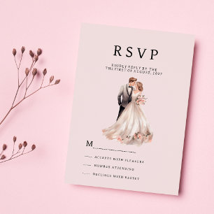 Blush pink grey floral couple photo RSVP Invitation
