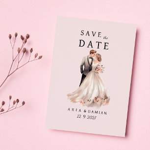 Blush pink grey floral couple photo Save the Date  Invitation