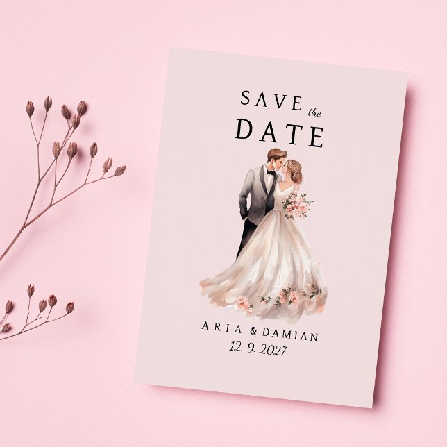 Blush pink grey floral couple photo Save the Date  Invitation (Blush pink gray floral couple photo Save the Date )
