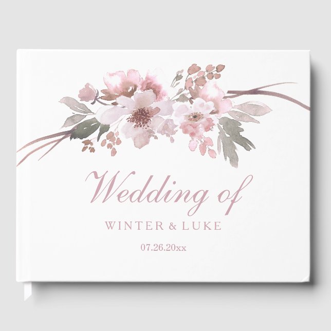 Blush Pink & Grey Floral Wedding Guestbook (Front)