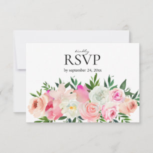 Blush Pink & Grey Floral with Meal Wedding RSVP Card