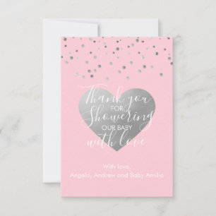 Blush Pink & Grey Girl Baby Shower Thank You PHOTO Card