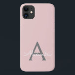 Blush Pink Grey Girly Script Monogram Name Modern iPhone 11 Case<br><div class="desc">Blush Pink and Grey Monogram Add Your Own Name Phone Case. This makes the perfect sweet 16 birthday,  wedding,  bridal shower,  anniversary,  baby shower or bachelorette party gift for someone that loves glam luxury and chic styles.</div>