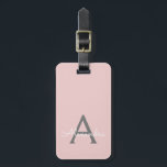 Blush Pink Grey Girly Script Monogram Name Modern Luggage Tag<br><div class="desc">Blush Pink and Grey Monogram Add Your Own Name Script Signature Pillow. The luggage bag tag makes the perfect sweet 16 birthday,  wedding,  bridal shower,  baby shower or bachelorette party gift for someone who loves a chic elegant and modern style.</div>