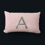 Blush Pink Grey Girly Script Monogram Name Modern Lumbar Cushion<br><div class="desc">Blush Pink and Grey Monogram Add Your Own Name Lumbar Pillow. This makes the perfect sweet 16 birthday,  wedding,  bridal shower,  anniversary,  baby shower or bachelorette party gift for someone that loves glam luxury and chic styles.</div>