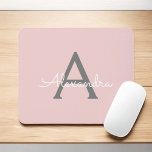 Blush Pink Grey Girly Script Monogram Name Modern Mouse Pad<br><div class="desc">Blush and Pink Grey Monogram Add Your Own Name Mousepad (Mouse Pad). This makes the perfect sweet 16 birthday,  wedding,  bridal shower,  anniversary,  baby shower or bachelorette party gift for someone that loves glam luxury and chic styles.</div>