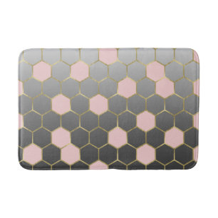 Blush Pink Grey & Gold Hexagon Modern Glam Bath Mat
