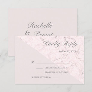 Blush pink grey marble modern wedding rsvp invitation