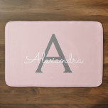 Blush Pink Grey Modern Script Girly Monogram Name Bath Mat<br><div class="desc">Blush Pink and Grey Simple Script Monogram Name Bath Mats. This makes the perfect graduation,  birthday,  wedding,  bridal shower,  anniversary,  baby shower or bachelorette party gift for someone that loves glam luxury and chic styles.</div>