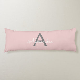 Blush Pink Grey Modern Script Girly Monogram Name Body Cushion