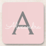 Blush Pink Grey Modern Script Girly Monogram Name Coaster<br><div class="desc">Blush Pink and Grey Simple Script Monogram Name Paper Coasters. This makes the perfect graduation,  birthday,  wedding,  bridal shower,  anniversary,  baby shower or bachelorette party gift for someone that loves glam luxury and chic styles.</div>