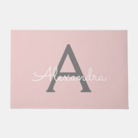 Blush Pink Grey Modern Script Girly Monogram Name